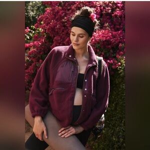 Free People Plum Teddy Zip-Up Jacket